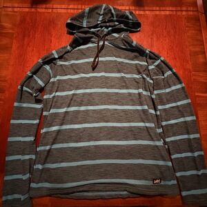 Zoo York Striped Hoodie XL Blue Grey Skater Grunge Y2K Pullover Sweatshirt